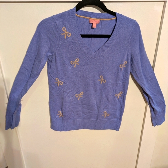 Lilly Pulitzer Blue and Gold V-Neck Sweater with Embellishments S - Picture 1 of 8